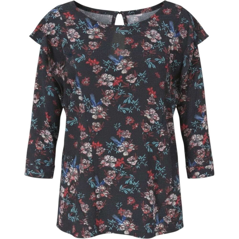 Free People Bird Print Blouse Womens SM/Med Black Fairy Soft Grunge Boho Shirt